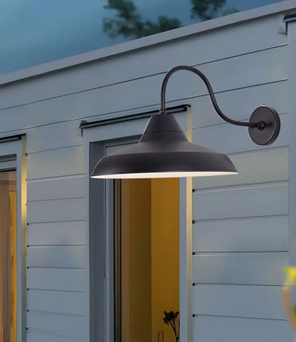 18" Large Gooseneck Barn Light, Dusk to Dawn Exterior Wall Fixture - size: 18 in
