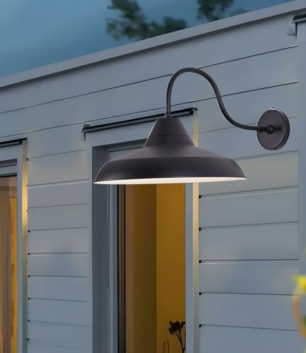 18" Large Gooseneck Barn Light, Dusk to Dawn Exterior Wall Fixture - size: 18 in