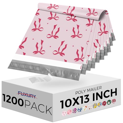 Fuxury Poly Mailers 10x13" 1200pcs,Cute Shipping Bag for Clothes,Pink Bows - color: Pink Bows, size: 10x13" 1200pcs