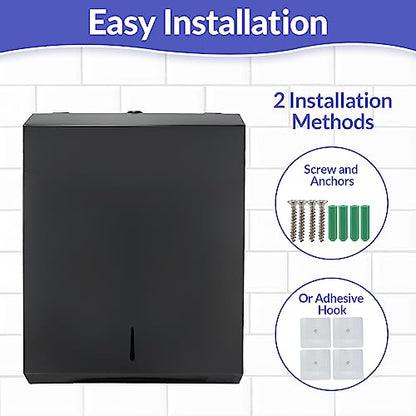 Stardrix Paper Towel Dispenser Wall Mount, Matte Black Stainless Steel Commercial Paper Towel Holder with Lock, Large Capacity 400 C Fold/525 Multifold Towels - color: Black, size: 400 C Fold/525 Multi-Fold with Lock