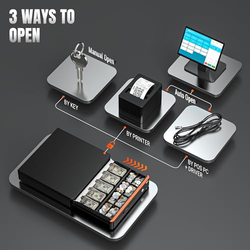 Tera Cash Register Drawer 16 inch: 5 Bill 8 Coin Media Slot for POS, 405R - size: 16" - 5 Bill 8 Coin