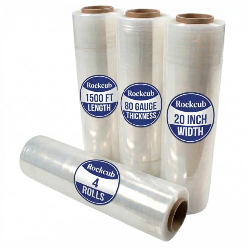 4 Pack of 20" x 1,500 ft Industrial Stretch Film, 80 Gauge - size: 4 x 1,500 ft