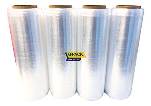 Gpack Pre Stretch wrap Film 15" x 1500' Pre stretched Plastic film with Folded Edge, Clear Hand Pre-Stretched Wrap Film 8.6 micron Shrink Wrap Film Plastic Pallet Wrap 4 Rolls Pack