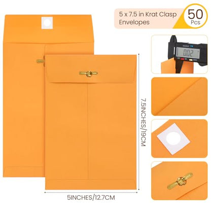 Teling 50 Pcs Manilla Clasp Envelopes Kraft Closure - color: Yellow, size: 5*7.5