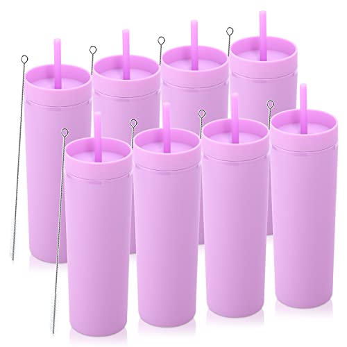 Volhoply 20oz Tumbler with Lid and Straw 8 Pack,Double Wall Plastic Skinny Tumblers Bulk,Reusable Travel Cute Coffee Mug,BPA Free Matte Acrylic Water Cups with Straw for Party,DIY Gift(Purple,8 Set) - color: Purple
