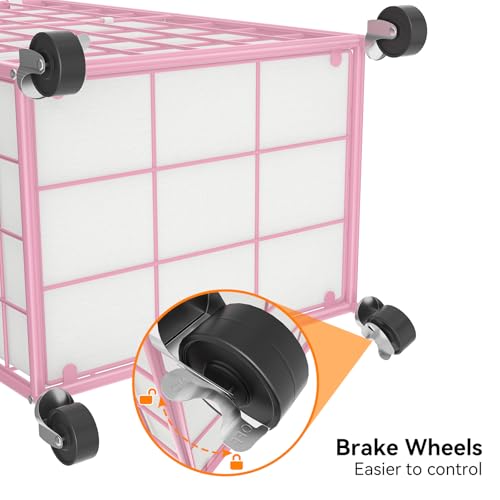 WOWLIVE Rolling Laundry Basket, Metal Wire Frame Laundry Hamper with Wheels - color: Pink, size: 100l
