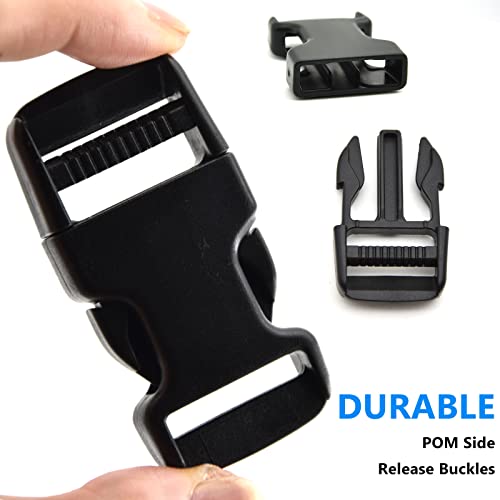 1 inch Buckles Straps Set with 10 Yards Nylon Webbing Strap,10 pcs Quick Side Release Plastic Buckle, 20 pcs Tri-glide Slide Clip for Luggage Strap, Backpack Replacement (Black) - color: Black
