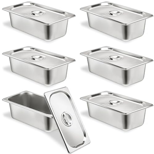 6 Pack Hotel Pans 1/3 Size 4" Deep Stainless Steel Steam Table Pan w/Lids - color: 1/3, size: 4'' Deep