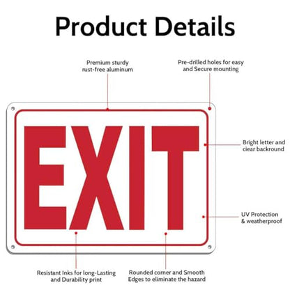 (4 Pack) Exit Sign, 10"x 7" Rust Free Reflective Aluminum Metal Sign, Fade Resistant, Waterproof, Easy to Mount