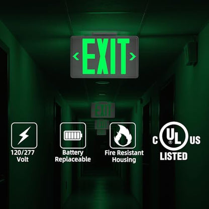 Universal Green Light LED Exit Sign OSHA Commercial, 4 Pack - color: White Housing+Green Letter, size: 4 Pack