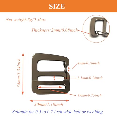 Zinc Alloy G Hook Wave Buckles with Adjustable Spring Door, Tactical Carabiner Backpack Strap Clip Buckle Adjustable Webbing G Shaped Belt Bag Buckle Clips Replacement for 0.7" Belt - color: Dark Grey