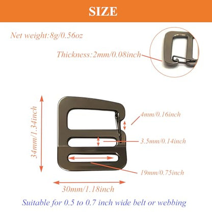 Zinc Alloy G Hook Wave Buckles with Adjustable Spring Door, Tactical Carabiner Backpack Strap Clip Buckle Adjustable Webbing G Shaped Belt Bag Buckle Clips Replacement for 0.7" Belt - color: Dark Grey