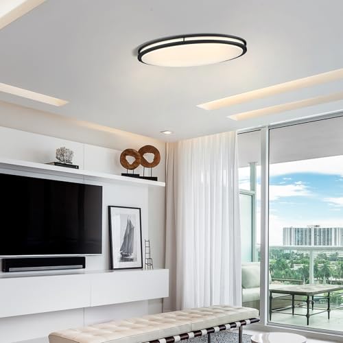 33 Inch Oval Black Ceiling Light Fixture for Living Room - 33” Black LED Flush Mount Ceiling Lamp 3000K/4000K/5000K LED Kitchen Bathroom Light 40W 2500LM - color: Black, size: 33 inch - 1 Pack