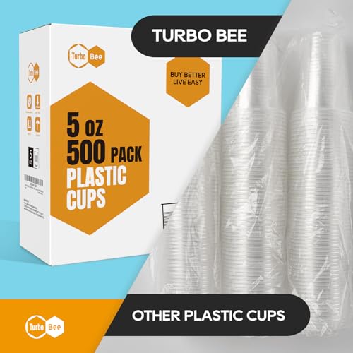 Turbo Bee 5oz Disposable Plastic Cups 500 Pack - Small Drinking & Sample Cups, Bulk Multi-Use Tumblers for Beverages, Mini Desserts, Home, School, Parties, or Commercial Use - size: 5 Ounces