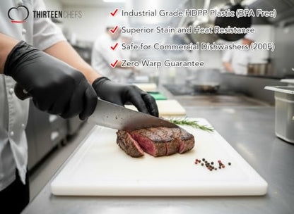Thirteen Chefs 18x12 White Cutting Board with Groove, 1/2" Thick Plastic - color: White, size: 18"L x 12"W