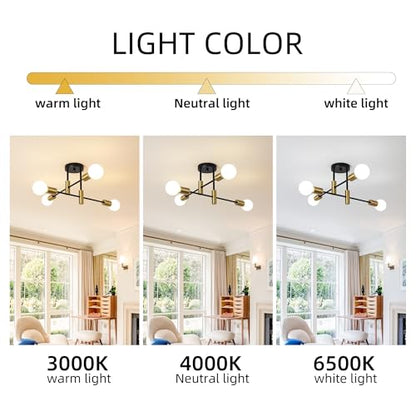 Garwarm 2 Pack 4-Light Industrial Semi Flush Mount Sputnik Ceiling Light Fixture, Black and Gold Modern Sputnik Chandelier for Porch Bedroom Hallway Kitchen Farmhouse - color: 2 Pack 4-Lights,Black & Gold