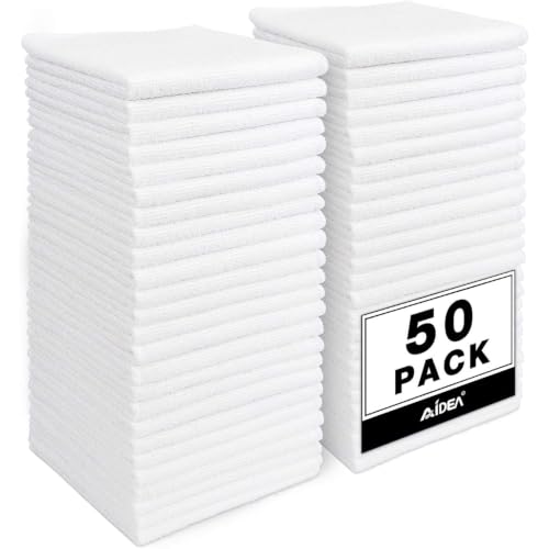 AIDEA White Microfiber Cleaning Cloth, 50PK, Cleaning Rags 11.5"x 11.5" - color: White