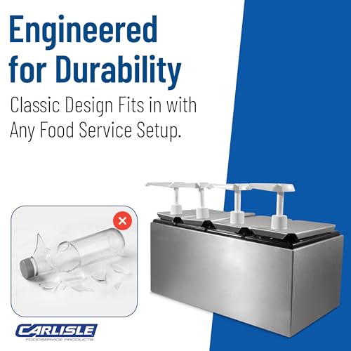 Carlisle FoodService Products Condiment Dispenser Pump – Commercial Condiment Dispenser with Removable Jars for Kitchens, Restaurants, Catering – 12.50" x 7.75" x 19.25", 4 pump, Silver