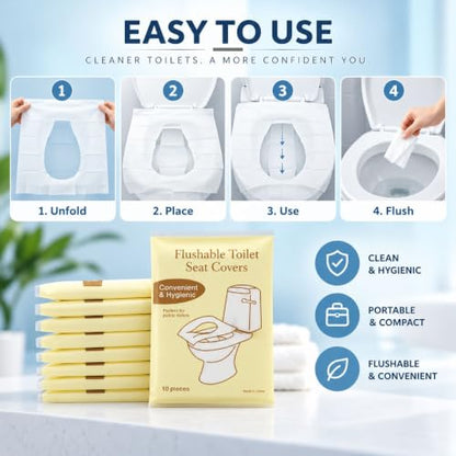 Individually Packed Disposable Toilet Seat Covers,10 Count Flushable Hygienic Protection Sheets,Universal Portable Sanitary Supplies for Public Places Travel and Daily Use
