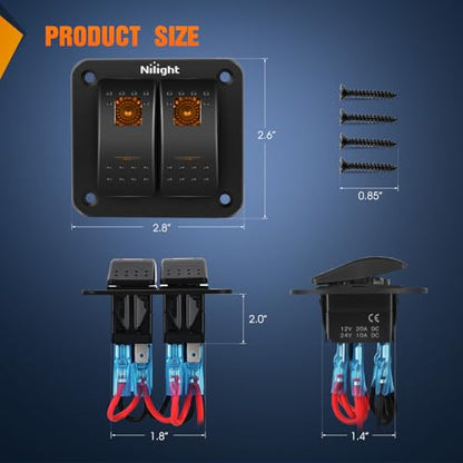 Nilight 2 Gang Rocker Switch Panel w/Orange LED Light 5Pin ON Off Pre-Wired - color: Amber, size: 2 Gang