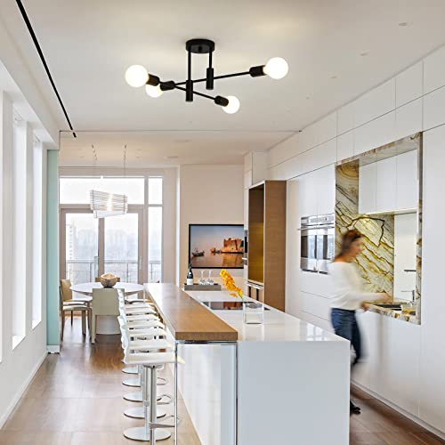 Garwarm 4-Light Sputnik Semi Flush Mount Ceiling Light, Matte Black Fixture - color: 4-Lights,Black