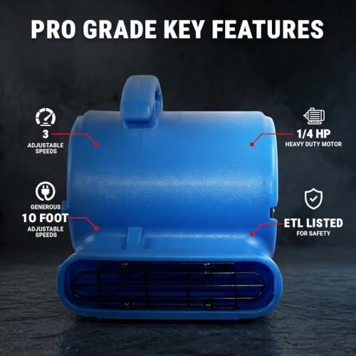 1/4hp 900CFM Air Mover Carpet Dryer Floor Fan Cooling Fan - Industrial Heavy Duty Abanico de Piso Blower Fan with High Power for Commercial Industrial and Pro Janitorial Use [WWD28]