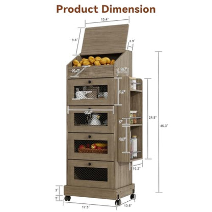 ARTETHYS Potato Storage Bin 5-Tier Rolling White Bread Box with Side Rack - color: Gray