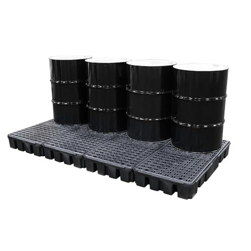 ENPAC 8 Drum Spill Containment Pallet, U-Connect Linking Modular Workstation, 72"x49"x6.5", 12000 lbs. Distributed Load Capacity, 76.5-Gallon Spill Capacity, EPA/OSHA Compliant, Made in USA - color: Black Recycled, size: 8 Drum