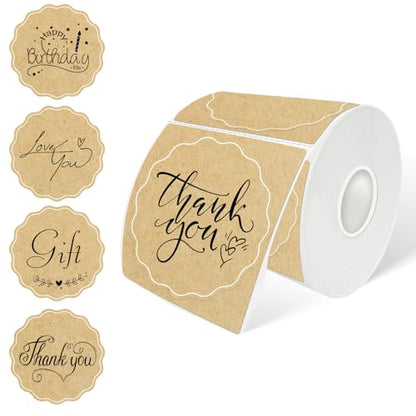 3 Inch Round Thermal Labels, Kraft Flower Thermal Sticker Labels for Small Business, Logo Design, Baking,300 Sheets/1 Roll - color: Kraft, size: 3 inch