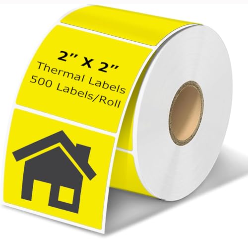 2" x 2" Thermal Labels Stickers Yellow, Square Thermal Shipping Stickers, Multipurpose Inventory Self-Adhesive Direct Thermal Label for Small Business (500 Labels/Roll) - color: Yellow, size: 2" x 2"