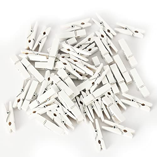 128 Pcs Mini Photo Clips, Small Wooden White Clothespins 1.4 Inch