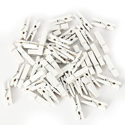 128 Pcs Mini Photo Clips, Small Wooden White Clothespins 1.4 Inch