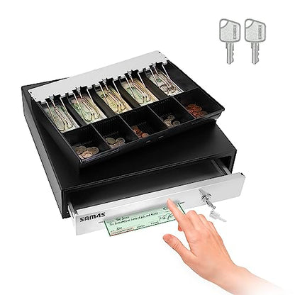 SAM4s 16" Heavy Duty Black Manual Push Open Cash Drawer with 5Bill/5Coin Stainless Steel - size: 02. PUSH
