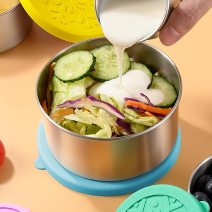 18/8 Stainless Steel Food Snack Storage Containers(5 Pack: 2/4/8/14/24oz) - color: 5 Pack(Blue, Yellow, Green, Orange, Purple)