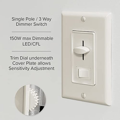 Maxxima LED Dimmer Electrical Light Switch, Almond, 3-Way/Single Pole Use - color: Almond