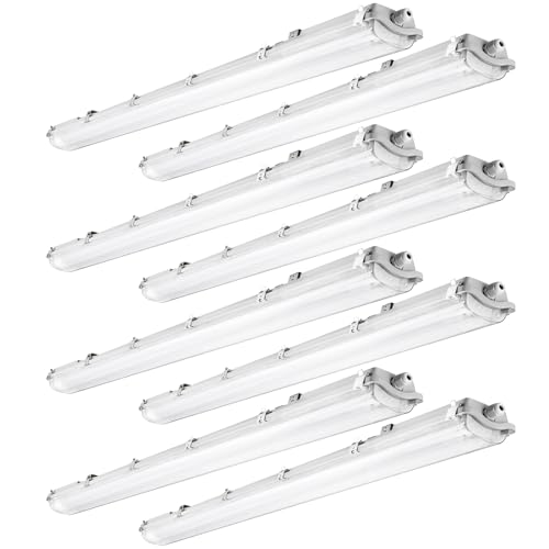 4Ft LED Vapor Tight Light Fixtures, 48W, 4200LM, 6500K Bright White, Clear Cover, IP65 Waterproof Vapor Proof Lights for Car Wash, Garage, Walk in Freezer, Indoor Outdoor Lighting, 8-Pack - size: 4Ft-8-Pack