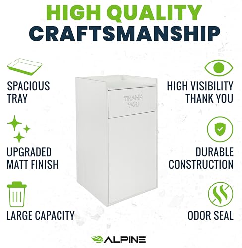 Alpine Restaurant Trash Can Cabinet with Tray Holder - Commercial 40 Gallon Garbage Receptacle Indoor for Restaurants, Cafeterias (White) - color: White