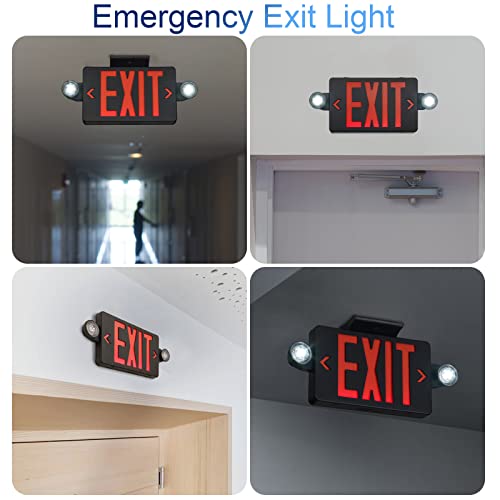 GZRUIYANG Black Housing Exit Sign With Emergency Lights Red, LED Exit Light With Battery Backup, UL 924 Certified, AC 120/277V, Commercial Lights Combo for Business - 4 Pack - color: Black Housing Red Letter, size: 4 Pack