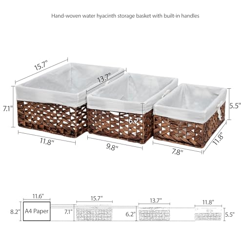 KINGWILLOW Wicker Basket Set of 3 with Removable Liner - size: Set of 3