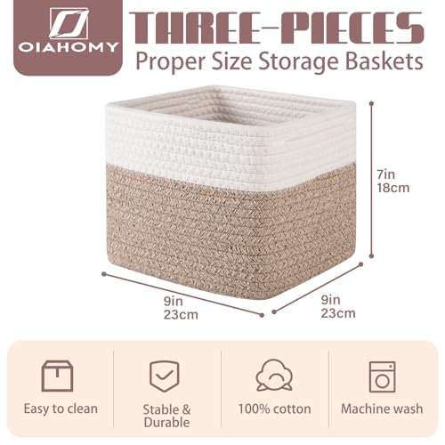 OIAHOMY 3 PACK Cube Storage Bins Storage Baskets Shelf Brown&White - color: Brown&White