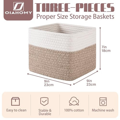 OIAHOMY 3 PACK Cube Storage Bins Storage Baskets Shelf Brown&White - color: Brown&White