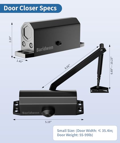 Commercial Door Closer with Hold Open, No Slam, Black, Small - color: Black, size: Small
