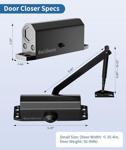 Automatic Door Closer for Home or Commercial, Heavy Duty Door Slower Closer No Slam, Hydraulic Door Soft Closer with Hold Open, Self Closing Mechanism for Ensure Smooth and Secure,Small - size: Small, style: JetBlack