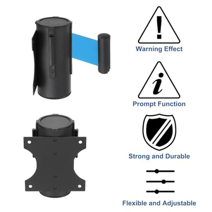 MECCANIXITY Wall Mount Retractable Belt Barrier 6.56ft Crowd Control Belts - color: Black/Light Blue, size: 6.56 ft