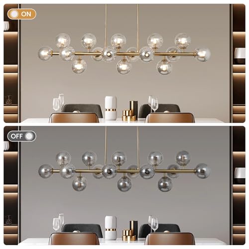 Globe Gold Chandelier Smoke Grey Linear Rectangle Modern Chandeliers Glass Pendant Light Fixture Adjustable for Dining Living Room Kitchen Island 55" - color: Grey-55n