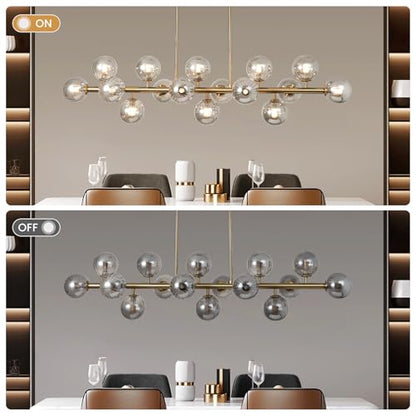 Globe Gold Chandelier Smoke Grey Linear Rectangle Modern Chandeliers Glass Pendant Light Fixture Adjustable for Dining Living Room Kitchen Island 55" - color: Grey-55n