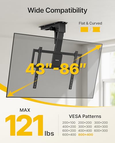 monTEK Motorized Ceiling TV Mount for 43-86 Inch TVs, Holds up to 121 lb - size: 43-86 Inch