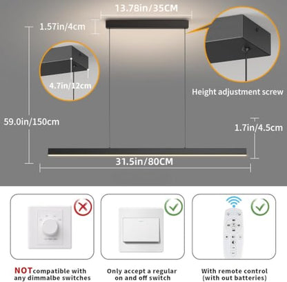 Modern Ceiling Pendant Light,31.5in LED Black Linear Ceiling Chandelier Light Dining Room,Living Room,Warm & Cool, Neutral Light,Aluminum Island Lighting Hanging Pendant Light for Kitchen - color: C-Black, size: 31.5inch