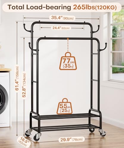 Homde Sturdy Garment Rack for Bedroom: 265 lbs Heavy Duty Clothes Organizer - color: Black, size: 30"