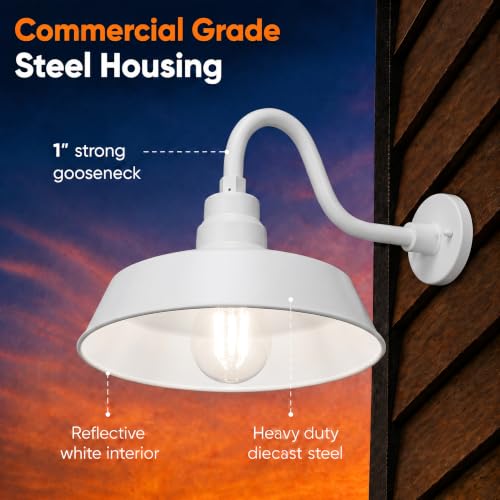 14in. White Outdoor Gooseneck Barn Light Fixture, 5000K Cool White - color: White (2-Pack), size: 10 in Gooseneck Arm